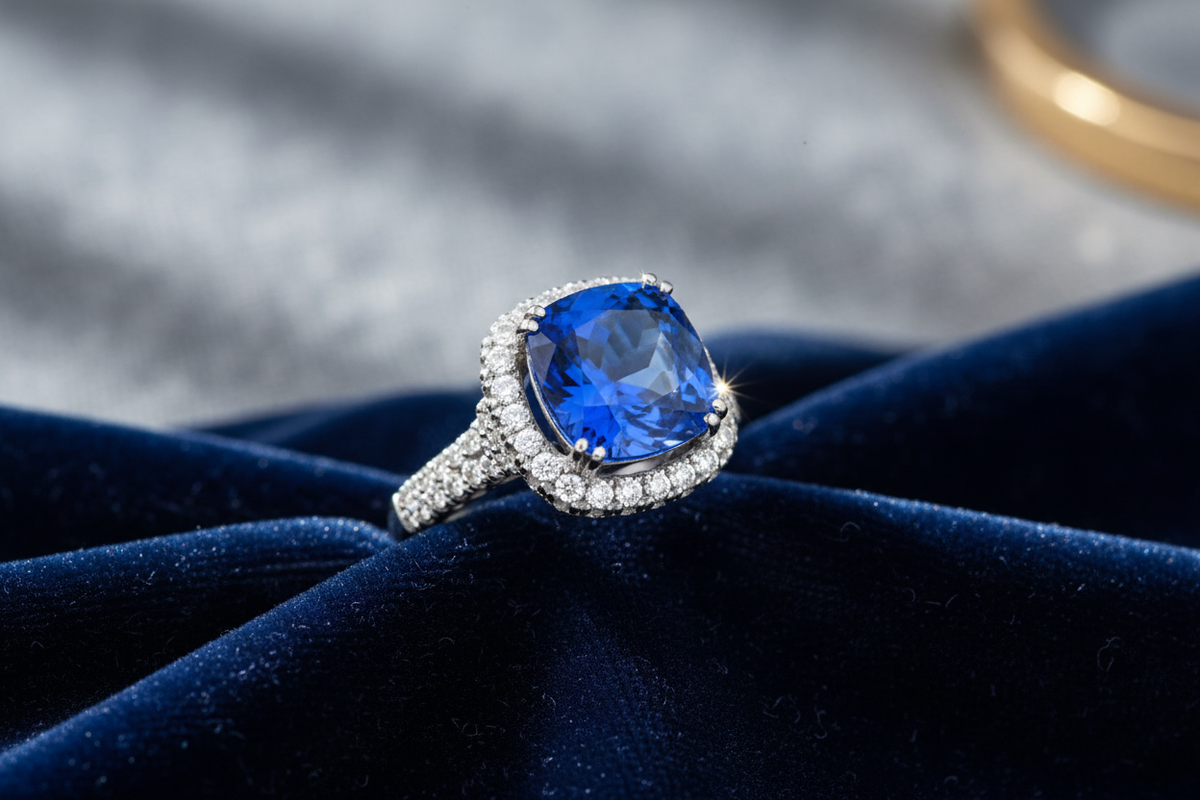 Cushion Halo Ring with Fancy Design