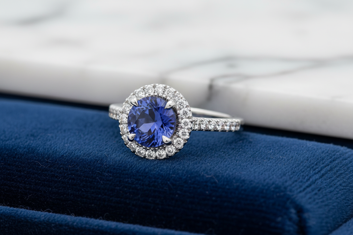 Microset Halo Tanzanite Ring