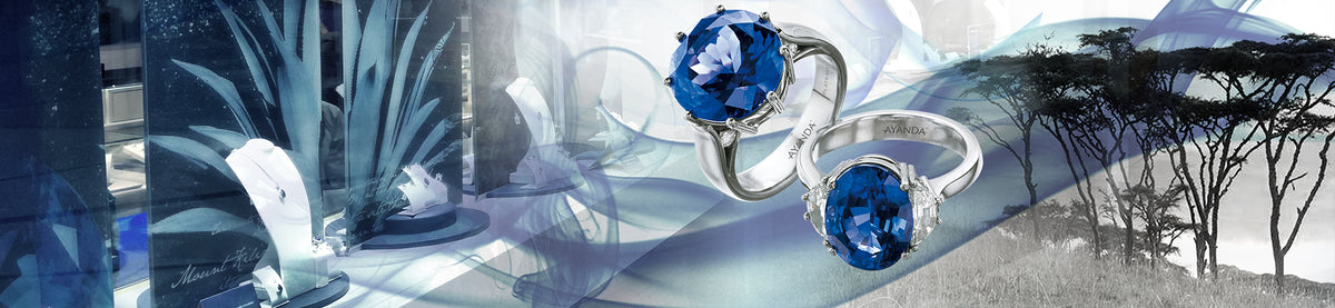Ayanda Tanzanite rings and Tanzanite Jewelry set on a scenic background of Tanzania