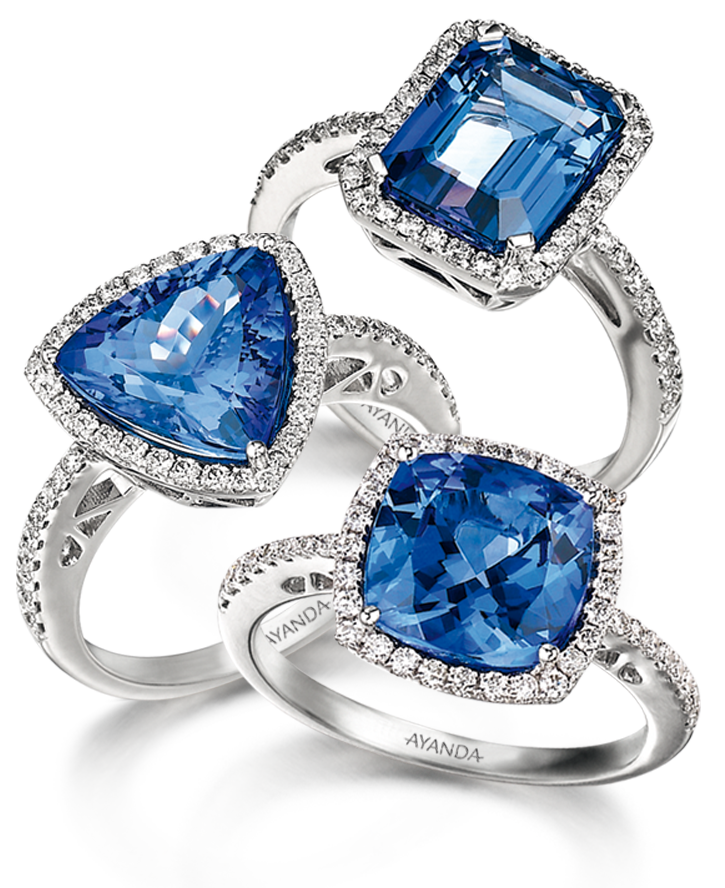 A collection onf Anyanda Tanzanite rings